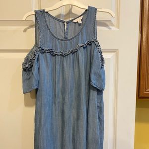 Chambray dress with peekaboo sleeves